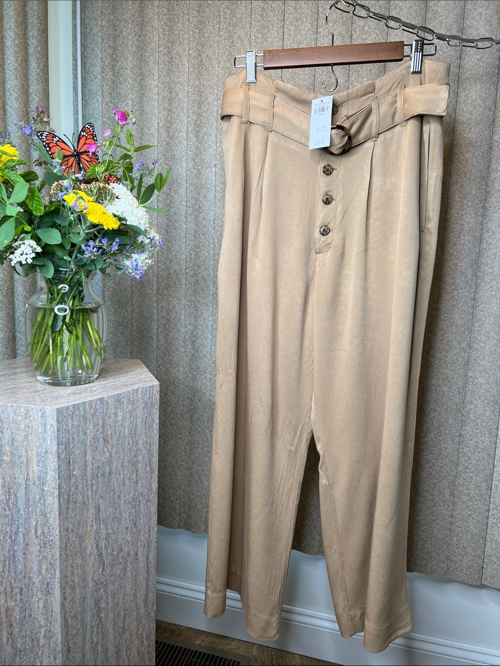 Abercrombie & Fitch Beige Belted Wide-Leg Trousers S-L